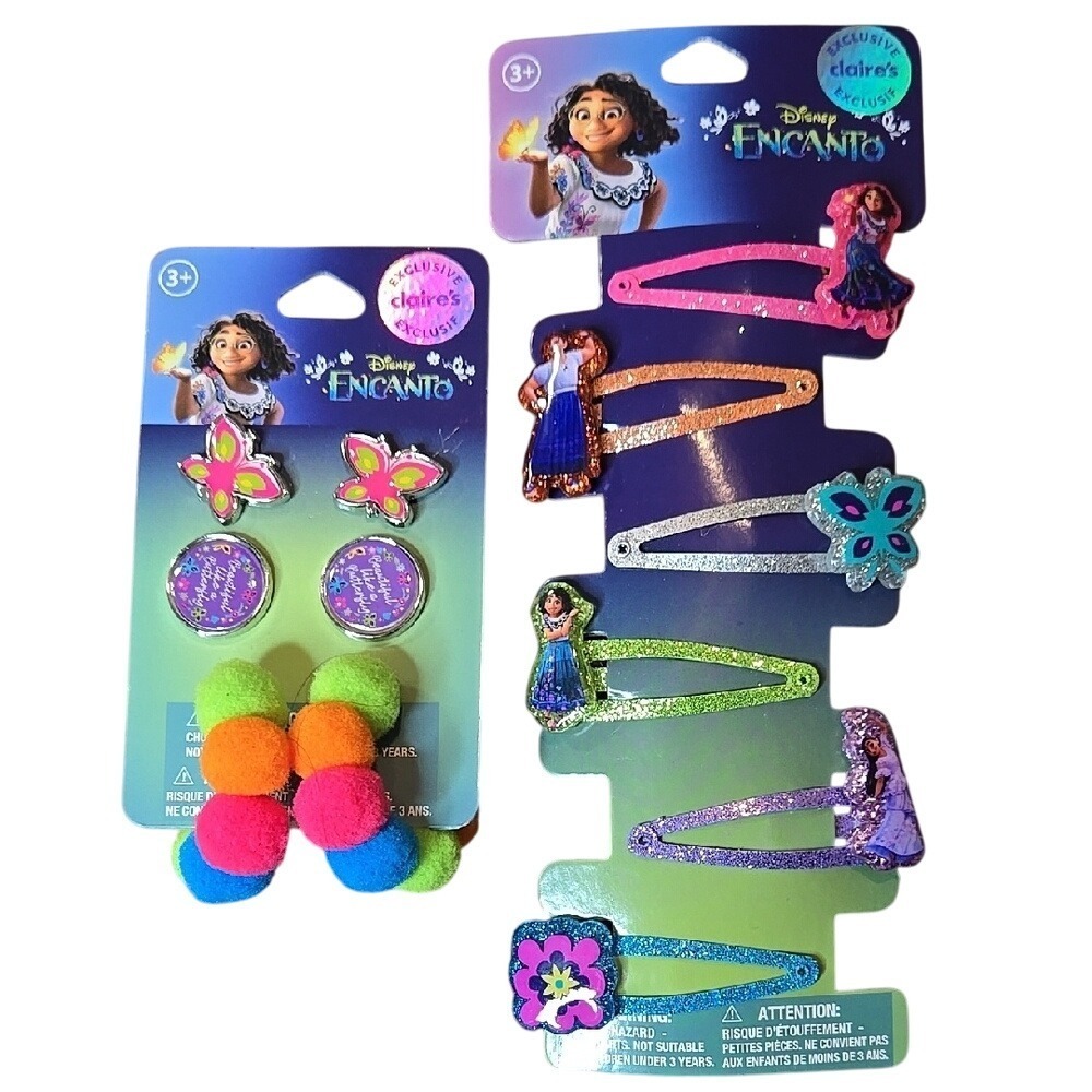 Disney Encanto Earrings and Hair Clips Bundle, 2 Earrings, 6 Hair Barrettes, New